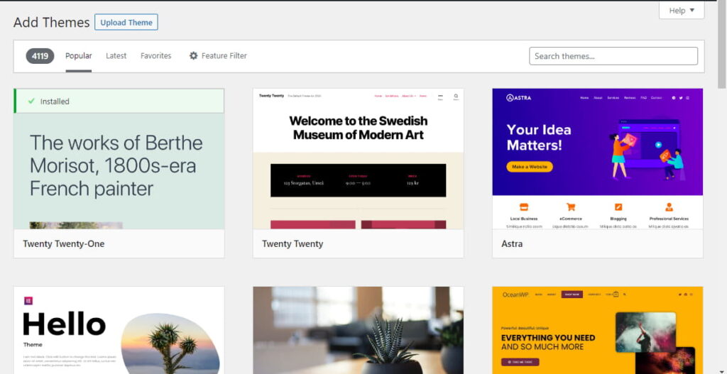 WP Themes Interface